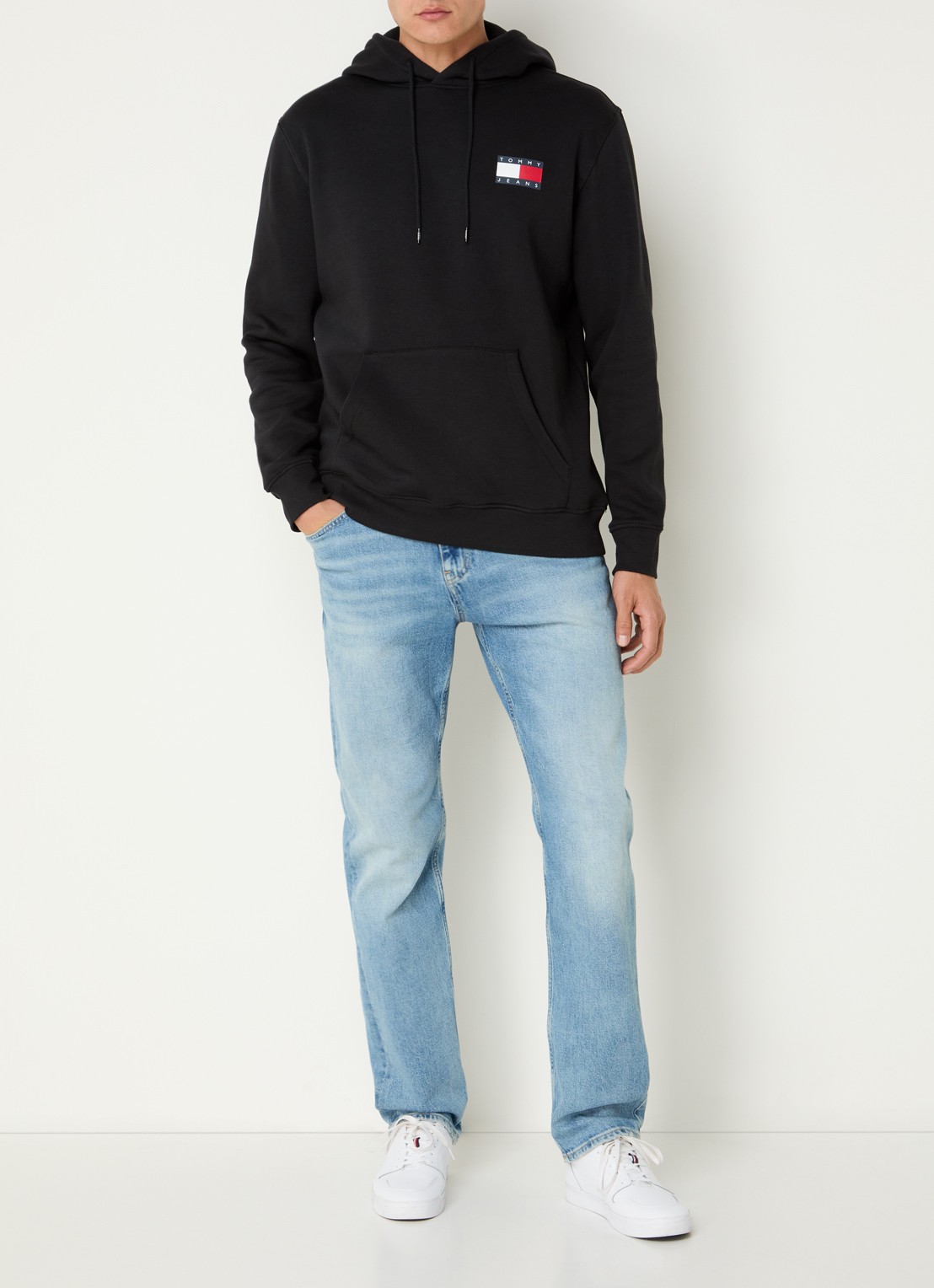 Tommy Hilfiger Hoodie met kangoeroezak en logo - voorkant 4 zwart