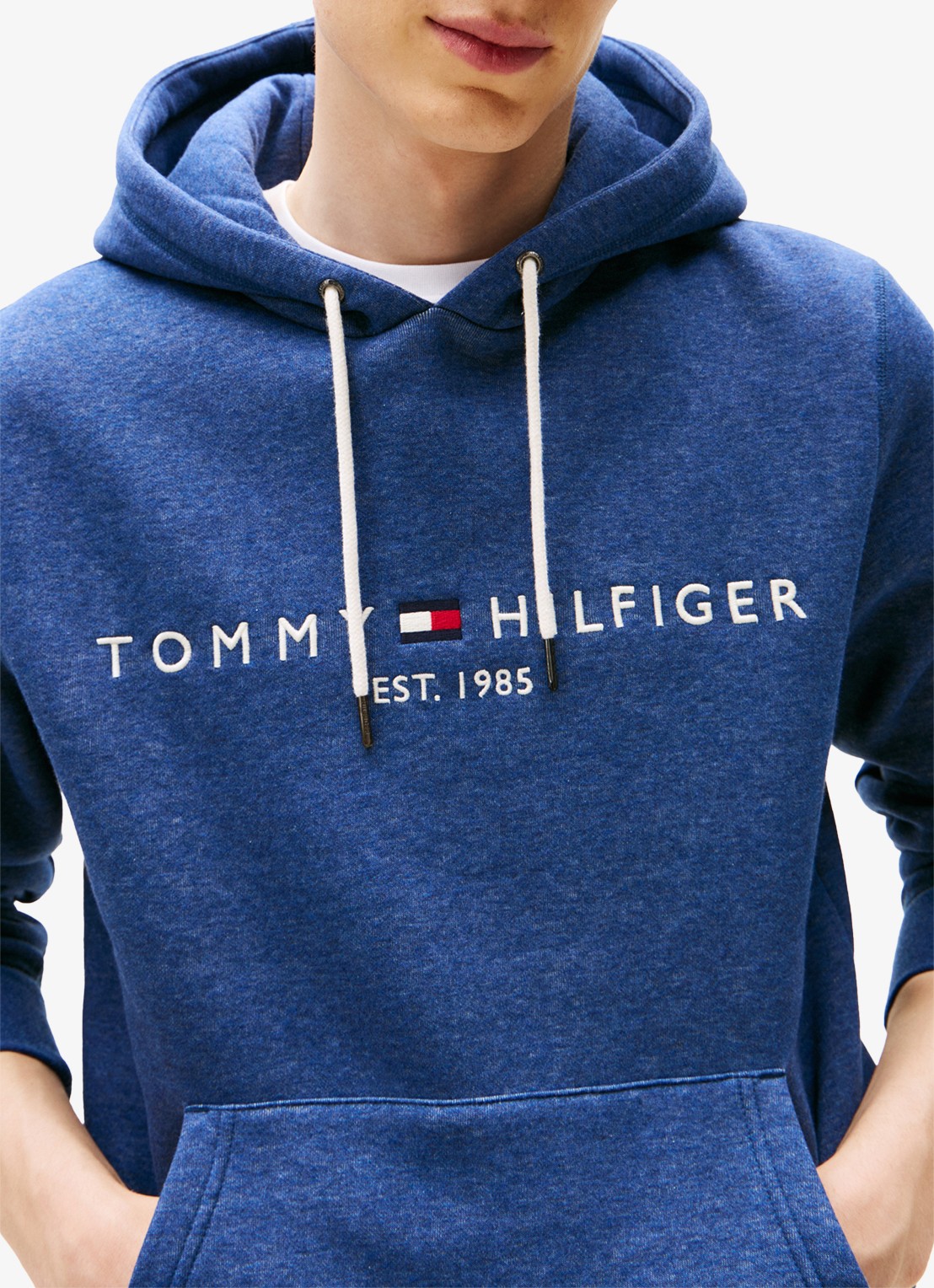 Tommy Hilfiger Hoodie met kangoeroezak en logoborduring - detail 4 aegean sea heather / blauw