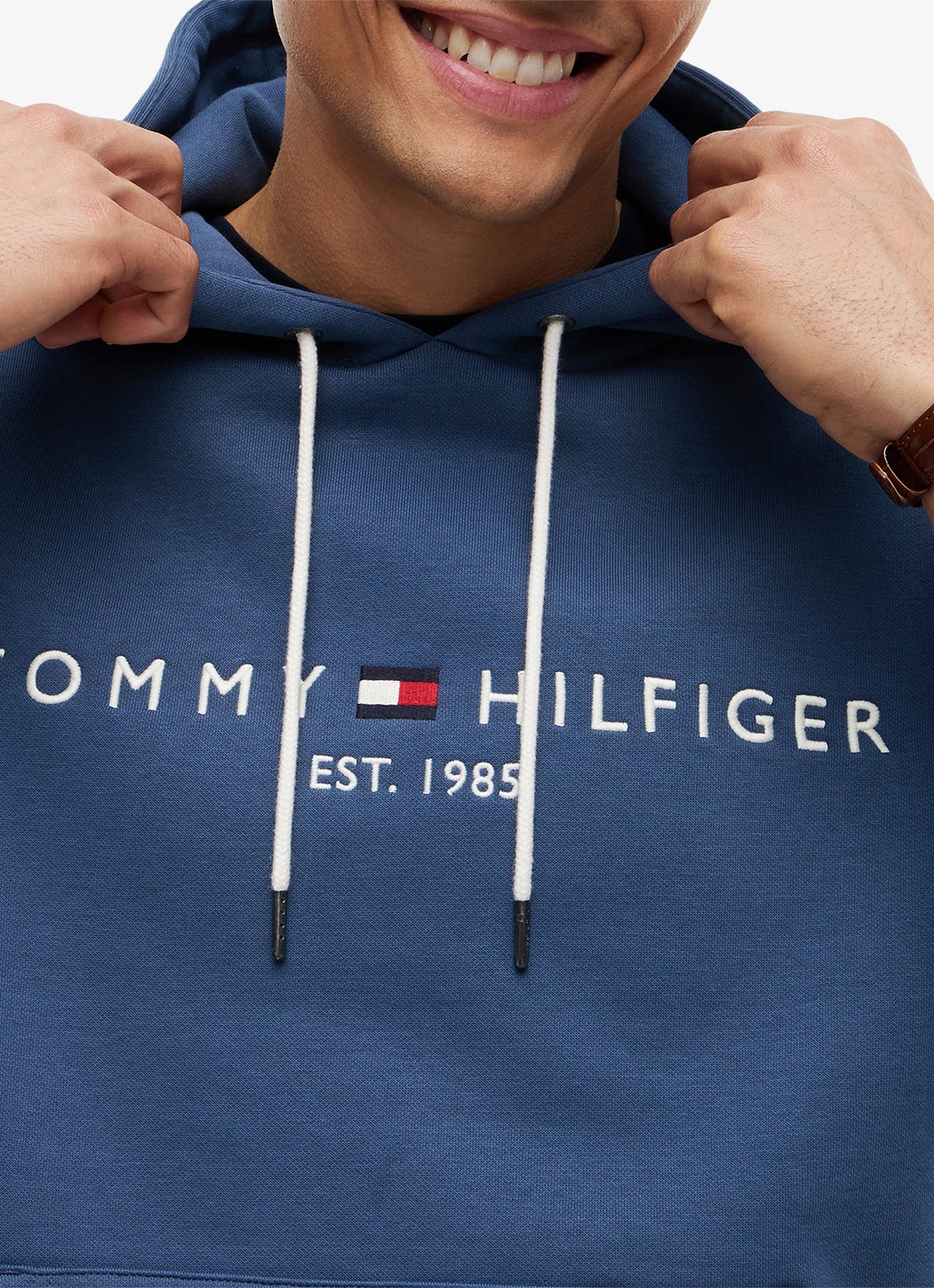 Tommy Hilfiger Hoodie met kangoeroezak en logoborduring - detail 2 aegean sea-dbz