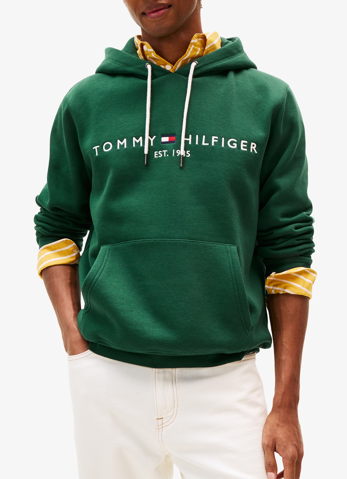 Tommy Hilfiger Hoodie met kangoeroezak en logoborduring - detail 2 ornamental green-l6k