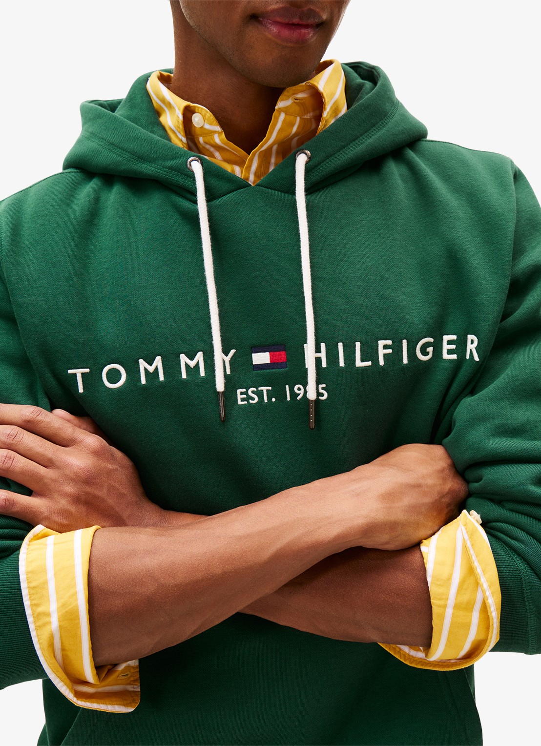 Tommy Hilfiger Hoodie met kangoeroezak en logoborduring - detail 3 ornamental green-l6k