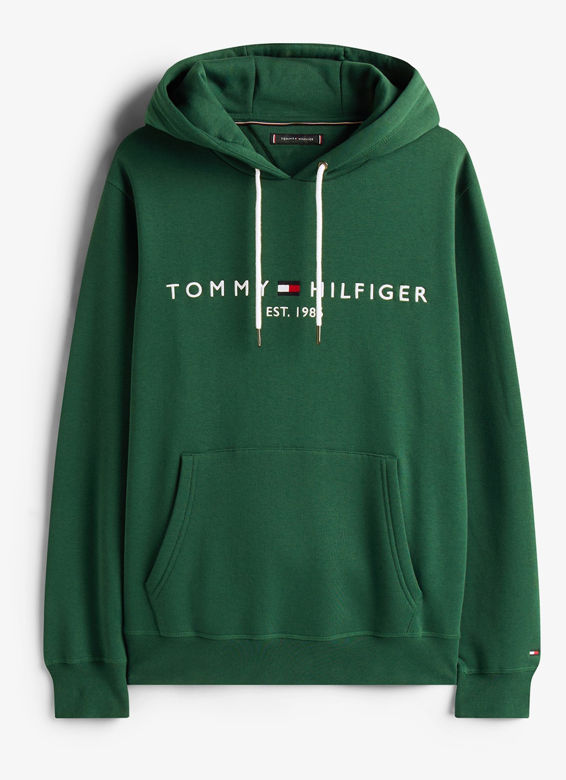 Tommy Hilfiger Hoodie met kangoeroezak en logoborduring - voorkant 4 ornamental green-l6k