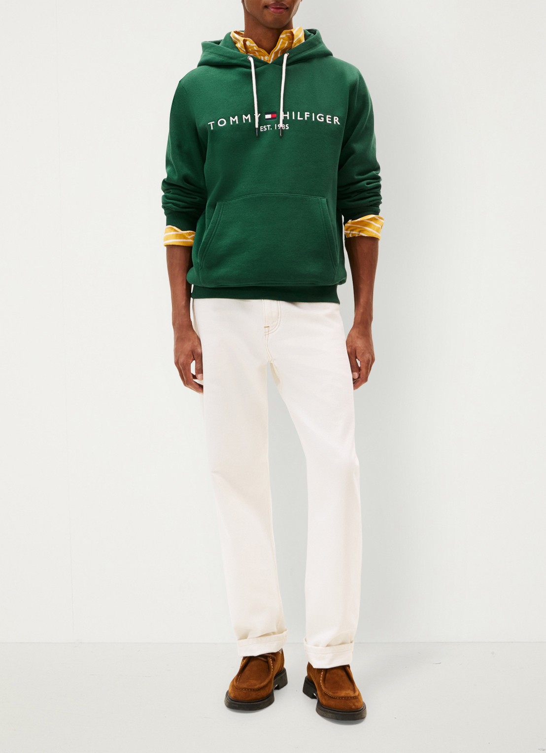 Tommy Hilfiger Hoodie met kangoeroezak en logoborduring - voorkant 5 ornamental green-l6k