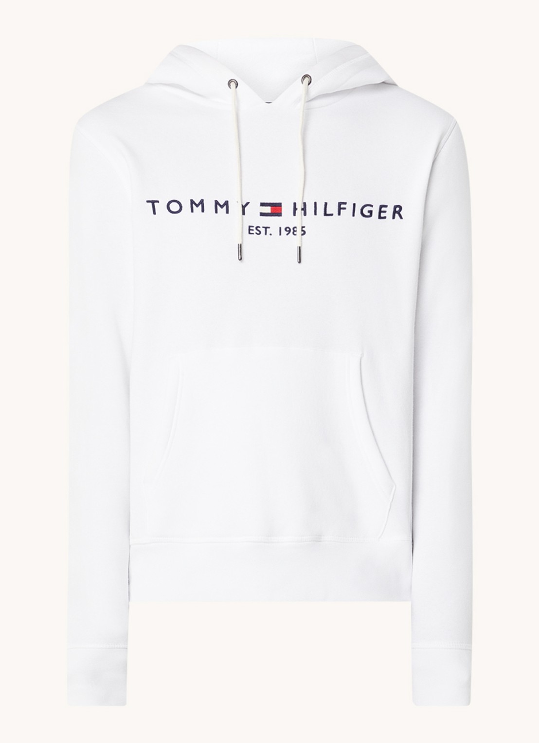 Tommy Hilfiger Hoodie met kangoeroezak en logoborduring - voorkant 4 white / wit