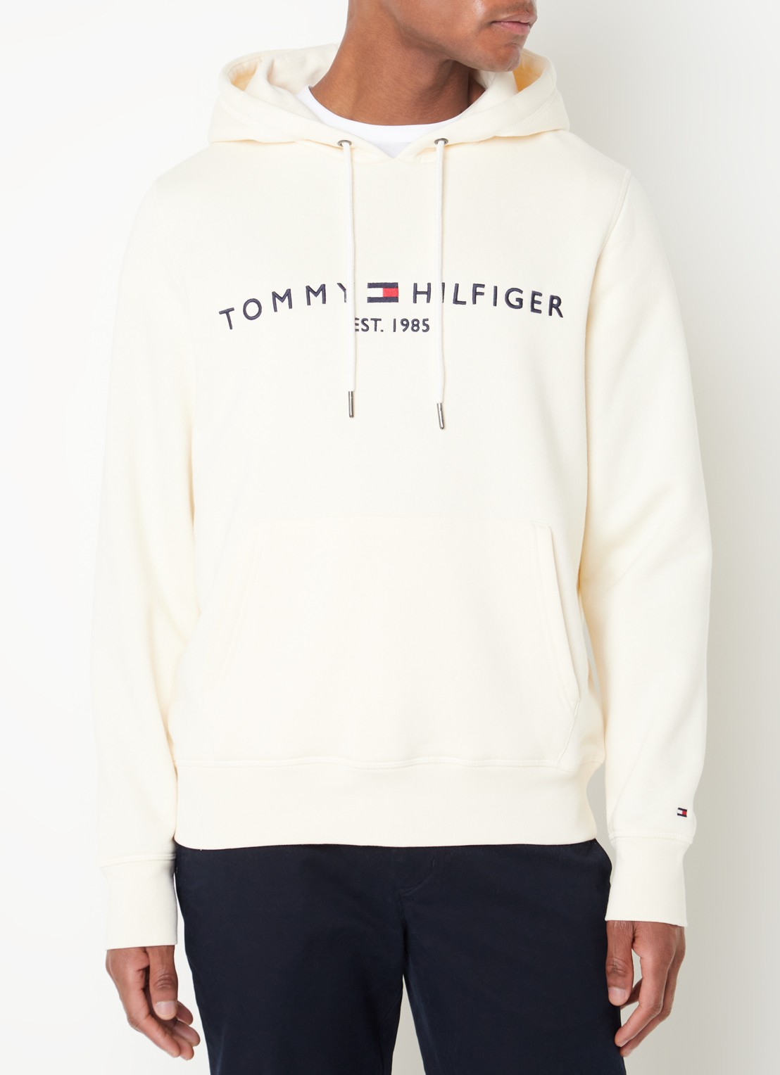 Tommy Hilfiger Hoodie met kangoeroezak en logoborduring - detail 2 calico / wit