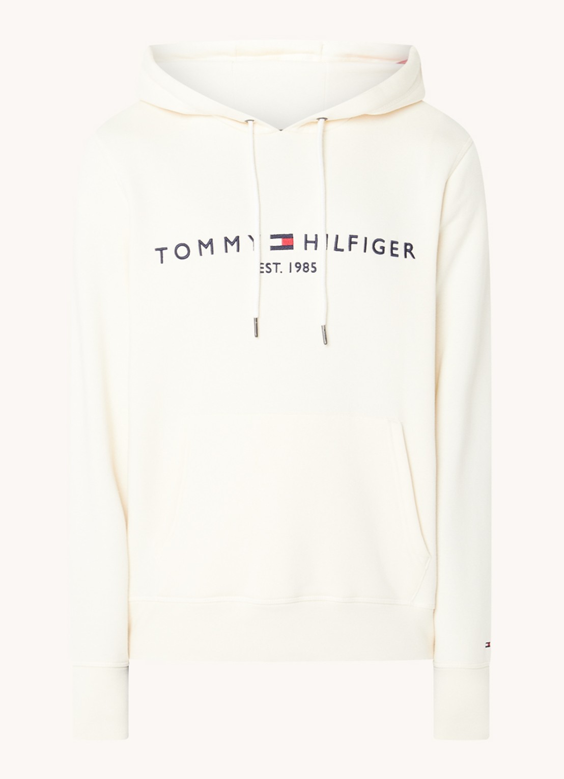 Tommy Hilfiger Hoodie met kangoeroezak en logoborduring - voorkant 4 calico / wit