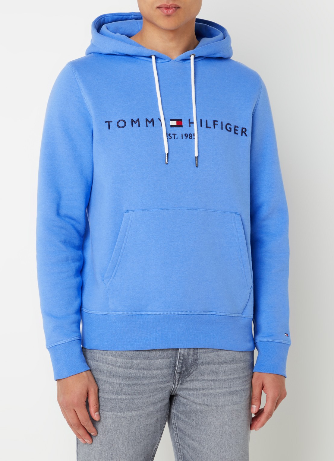 Tommy Hilfiger Hoodie met kangoeroezak en logoborduring - detail 2 blue spell / blauw