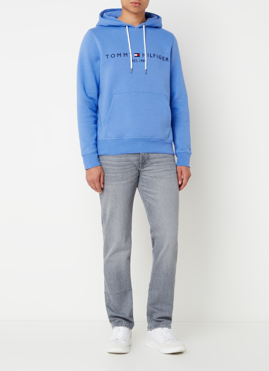 Tommy Hilfiger Hoodie met kangoeroezak en logoborduring - voorkant 5 blue spell / blauw