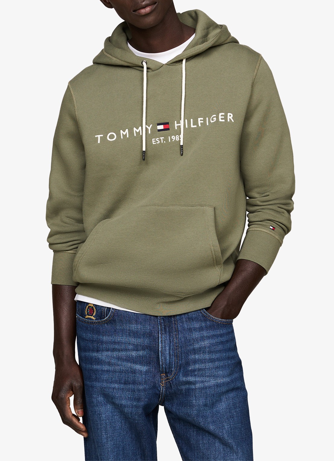 Tommy Hilfiger Hoodie met kangoeroezak en logoborduring - detail 2 battle green / groen
