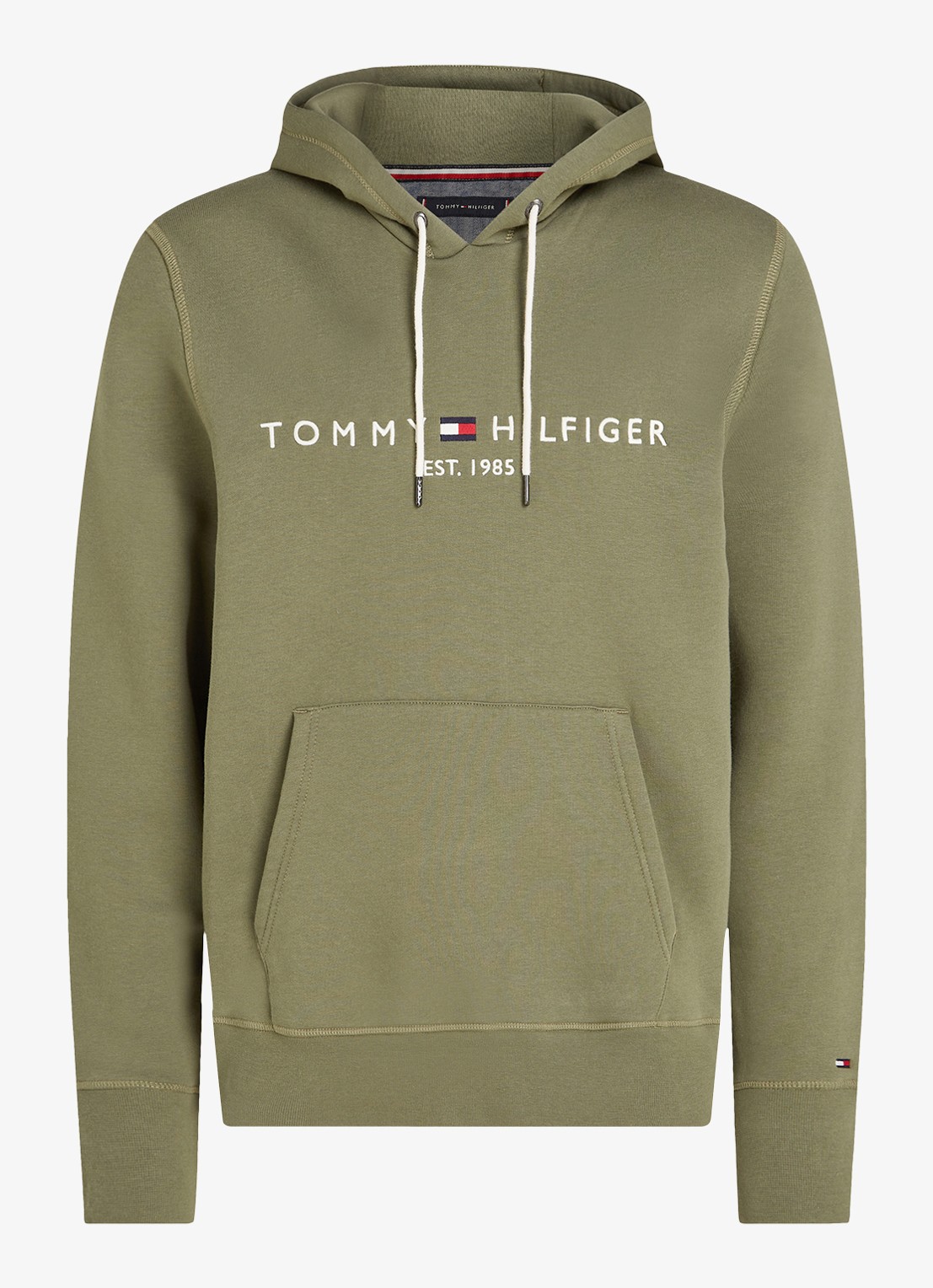 Tommy Hilfiger Hoodie met kangoeroezak en logoborduring - voorkant 4 battle green / groen