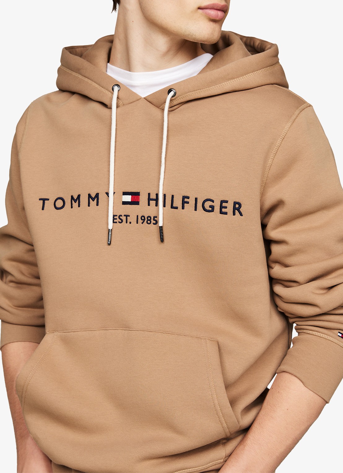 Tommy Hilfiger Hoodie met kangoeroezak en logoborduring - detail 5 safari canvas / beige