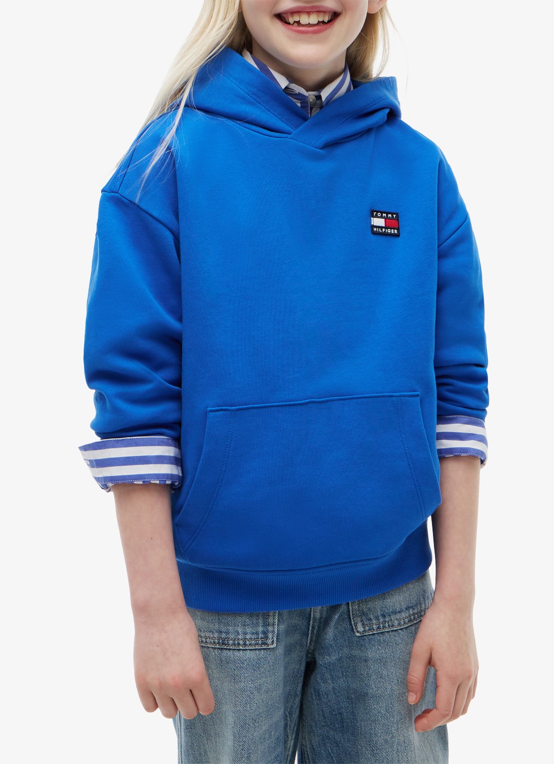 Tommy Hilfiger Hoodie met kangoeroezak  - detail blauw