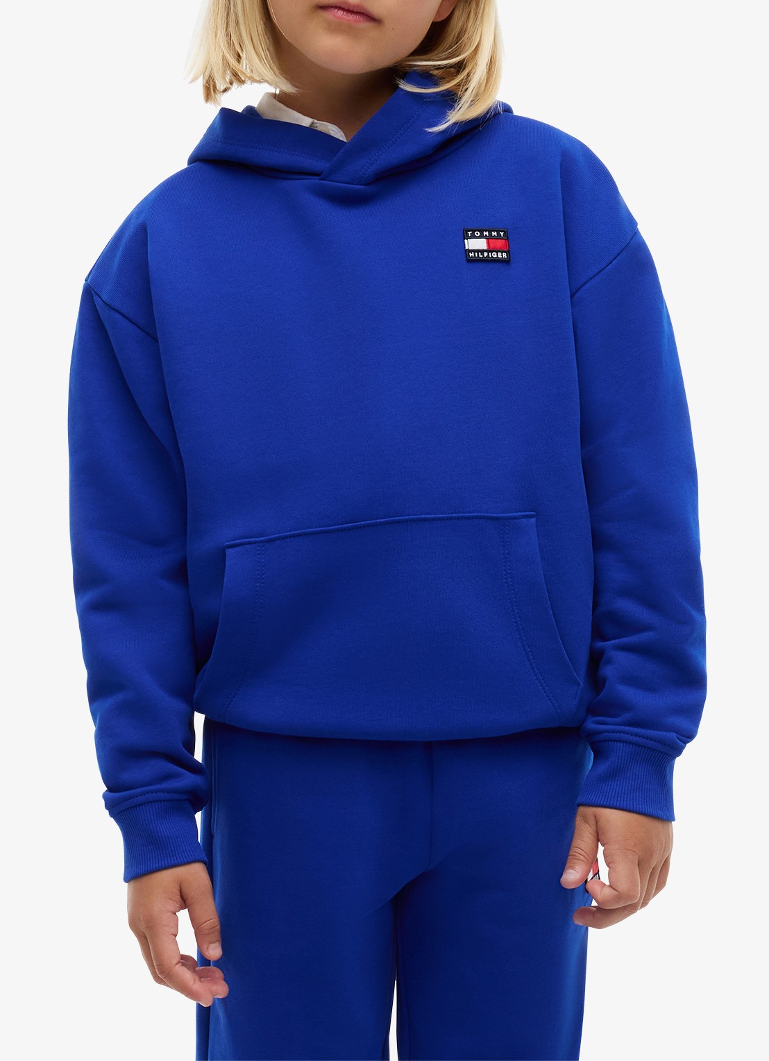 Tommy Hilfiger Hoodie met kangoeroezak  - detail kobaltblauw