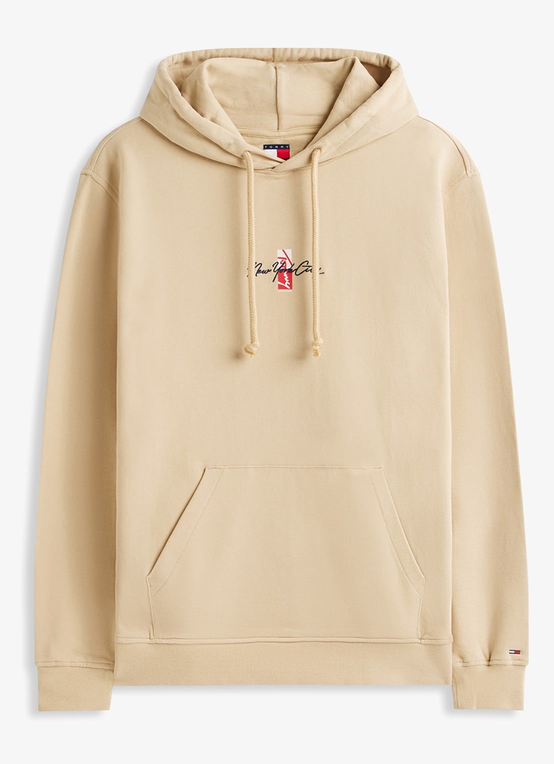 Tommy Hilfiger Hoodie met logo- en backprint - voorkant beige