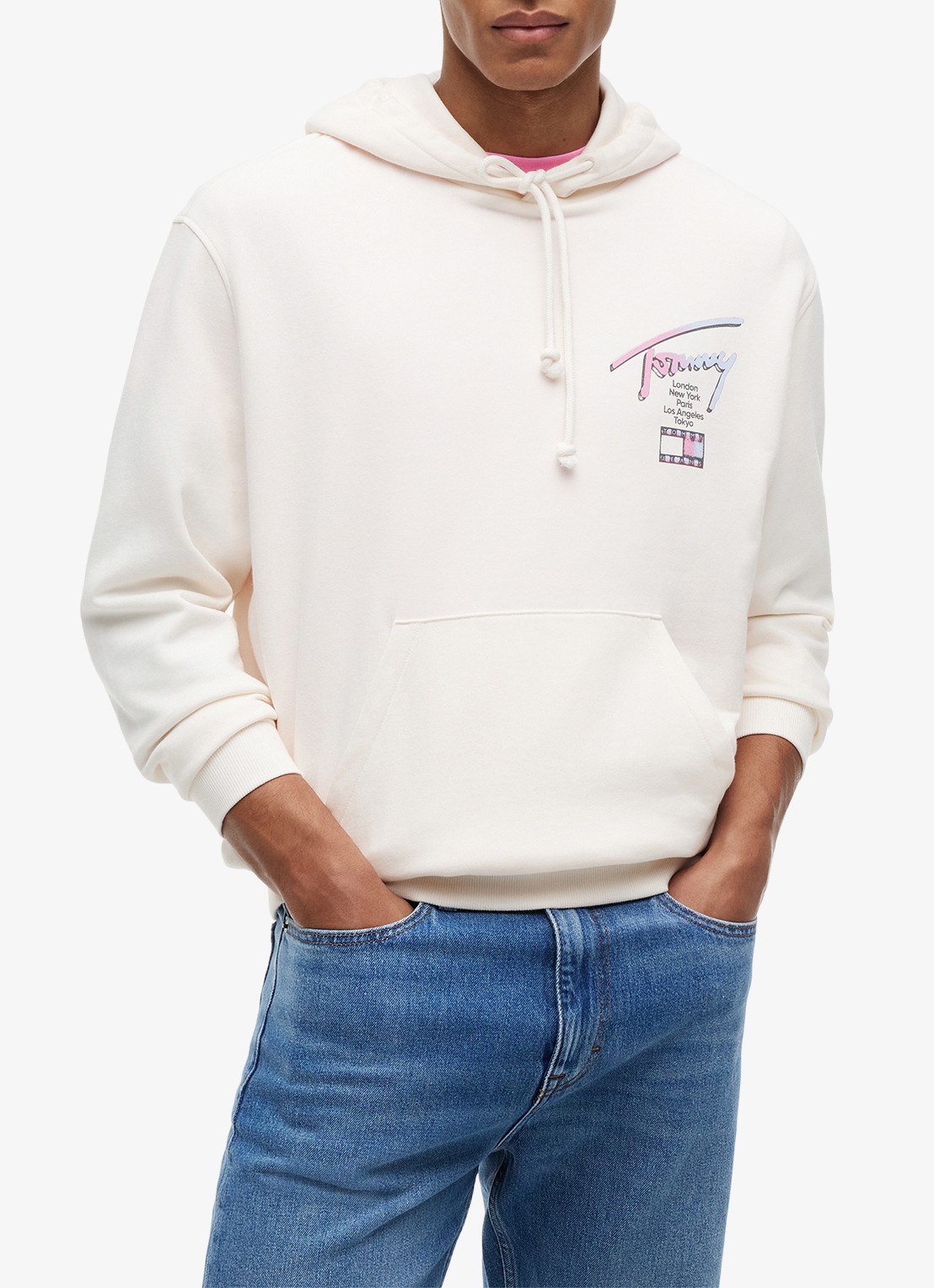 Tommy Hilfiger Hoodie met logo- en backprint - detail wit