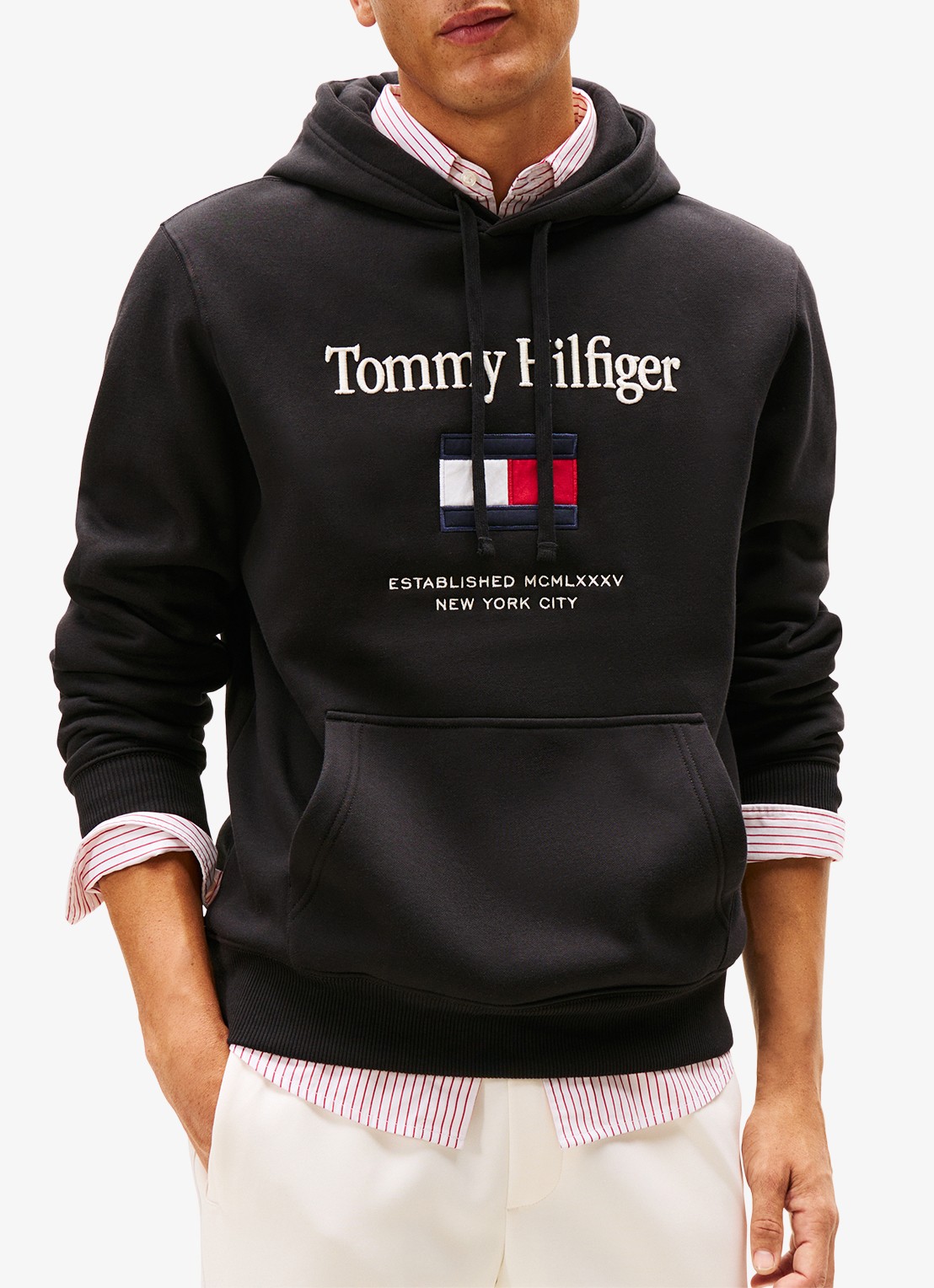 Tommy Hilfiger Hoodie met logoborduring - detail zwart