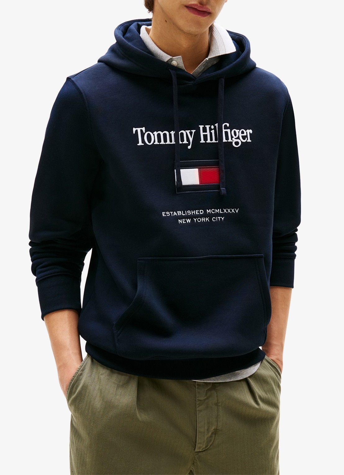 Tommy Hilfiger Hoodie met logoborduring - detail donkerblauw