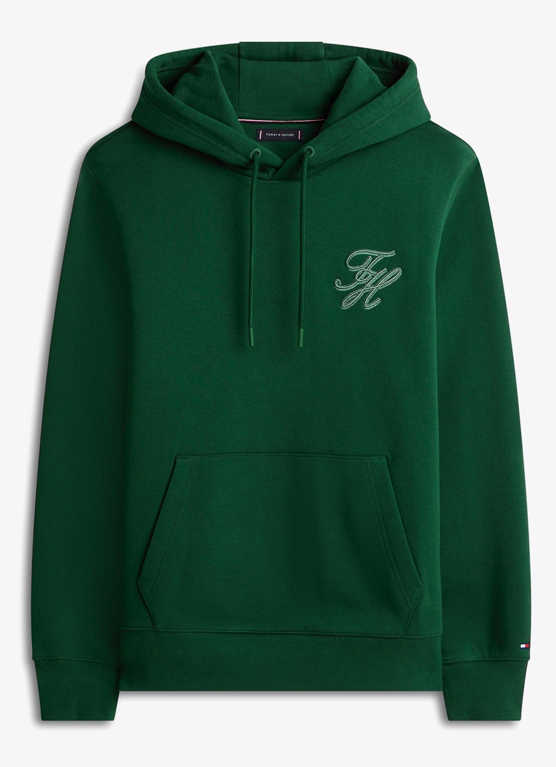 Tommy Hilfiger Hoodie met logoborduring - voorkant donkergroen
