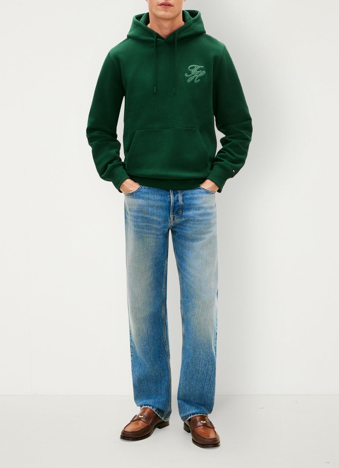 Tommy Hilfiger Hoodie met logoborduring - voorkant 2 donkergroen