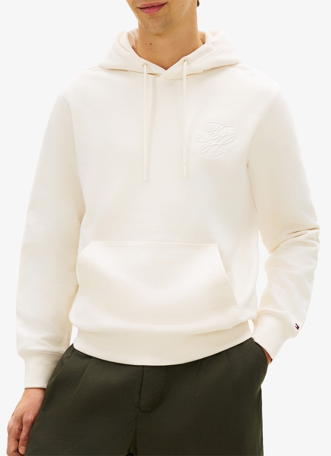 Tommy Hilfiger Hoodie met logoborduring - detail gebroken wit