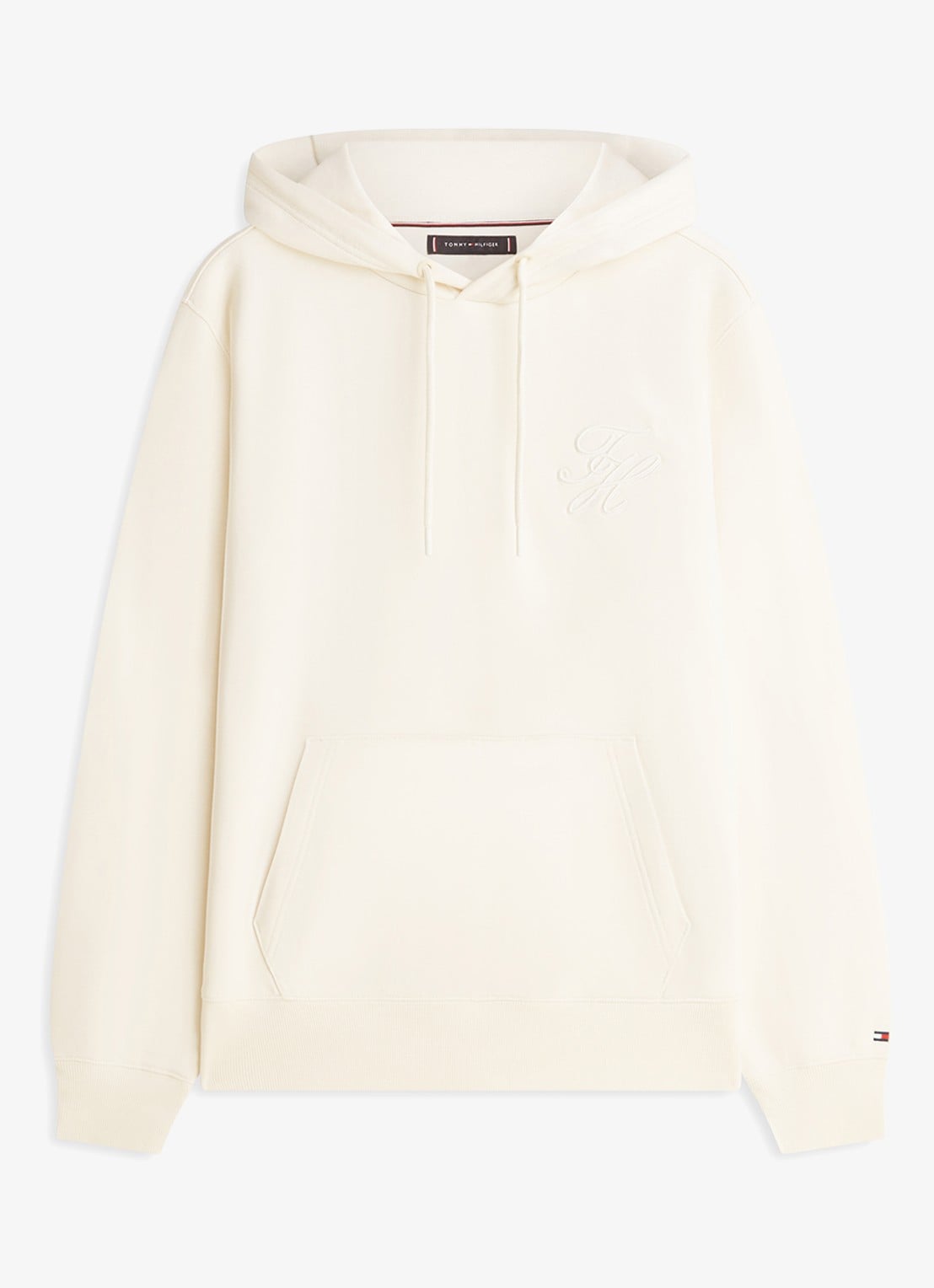 Tommy Hilfiger Hoodie met logoborduring - voorkant 3 gebroken wit