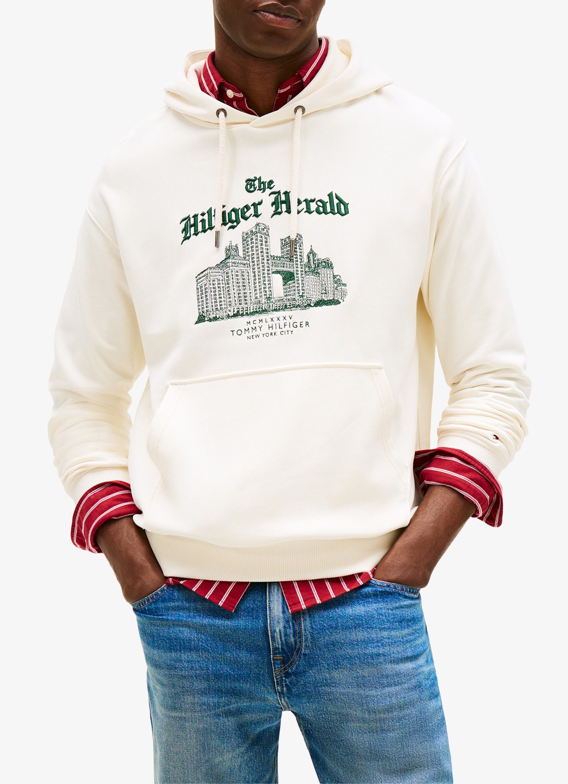 Tommy Hilfiger Hoodie met logoprint - detail ivoor