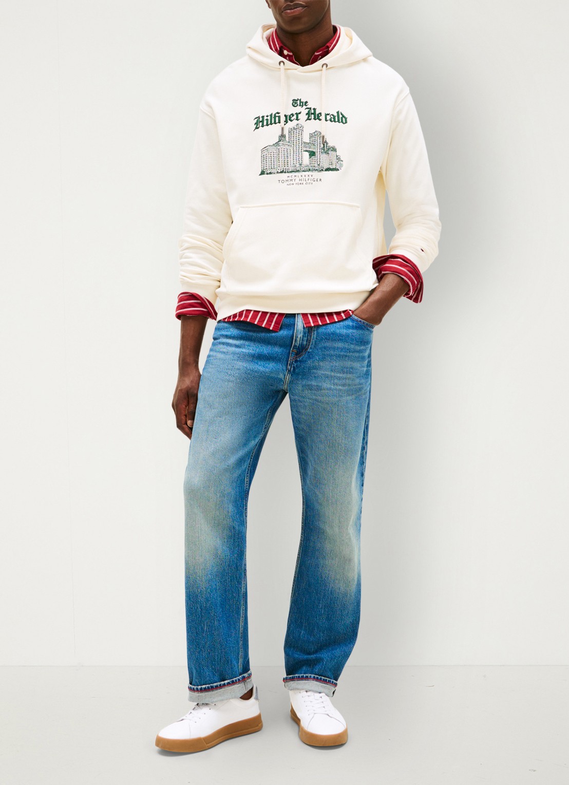 Tommy Hilfiger Hoodie met logoprint - voorkant 4 ivoor
