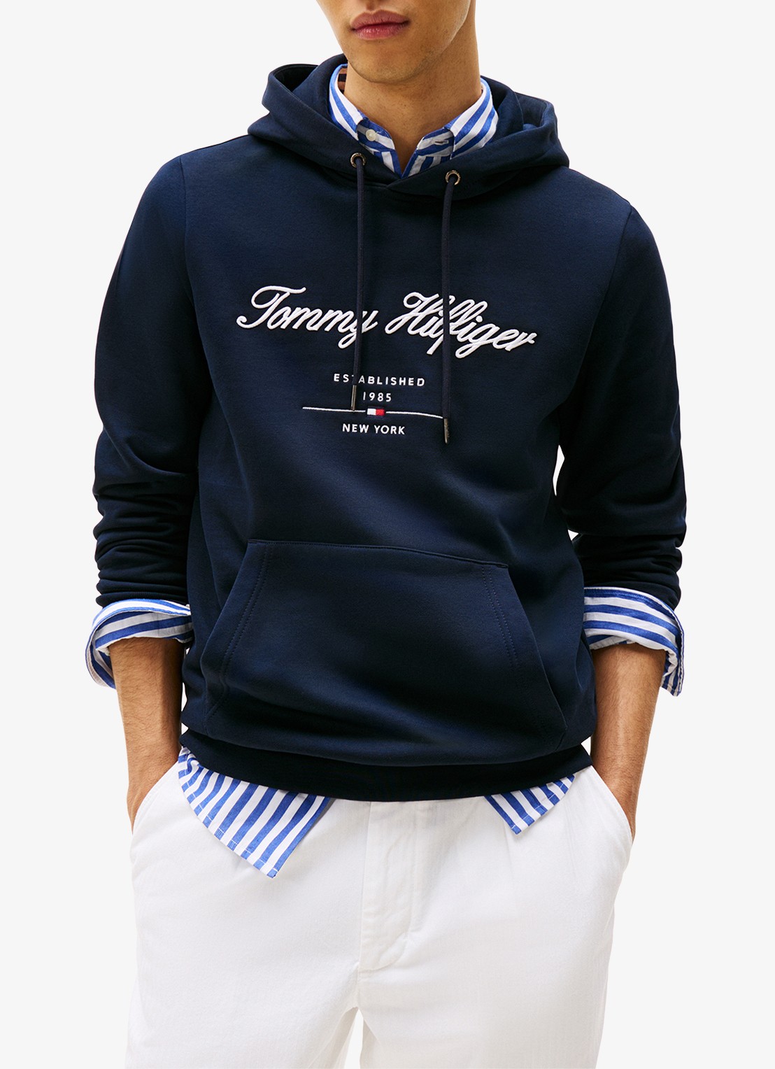 Tommy Hilfiger Hoodie met logoprint - detail donkerblauw