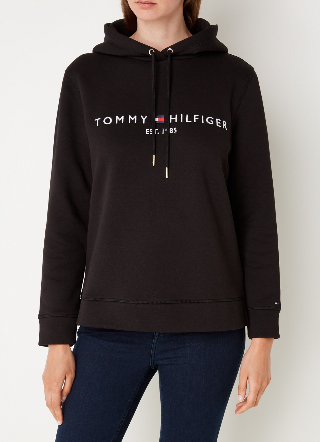 Tommy Hilfiger Hoodie van fleece met logoborduring - detail 2 zwart