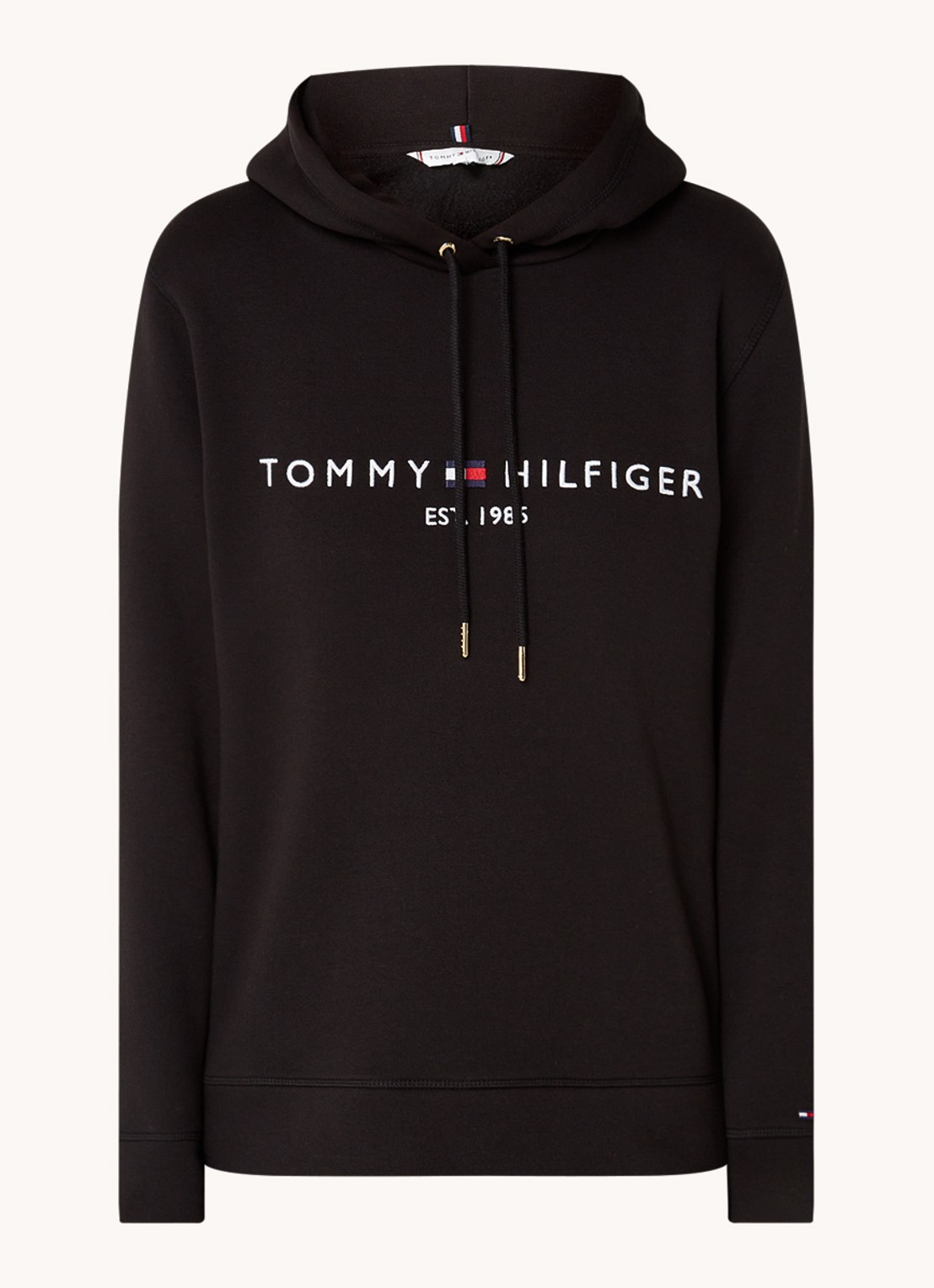 Tommy Hilfiger Hoodie van fleece met logoborduring - voorkant 4 zwart