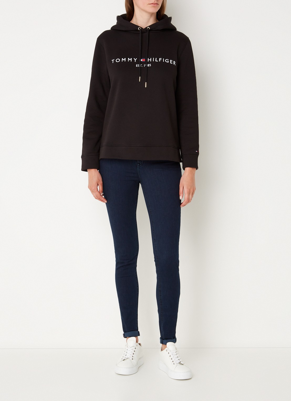 Tommy Hilfiger Hoodie van fleece met logoborduring - voorkant 5 zwart