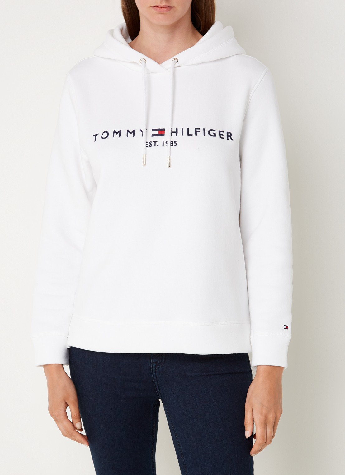 Tommy Hilfiger Hoodie van fleece met logoborduring - detail 4 wit