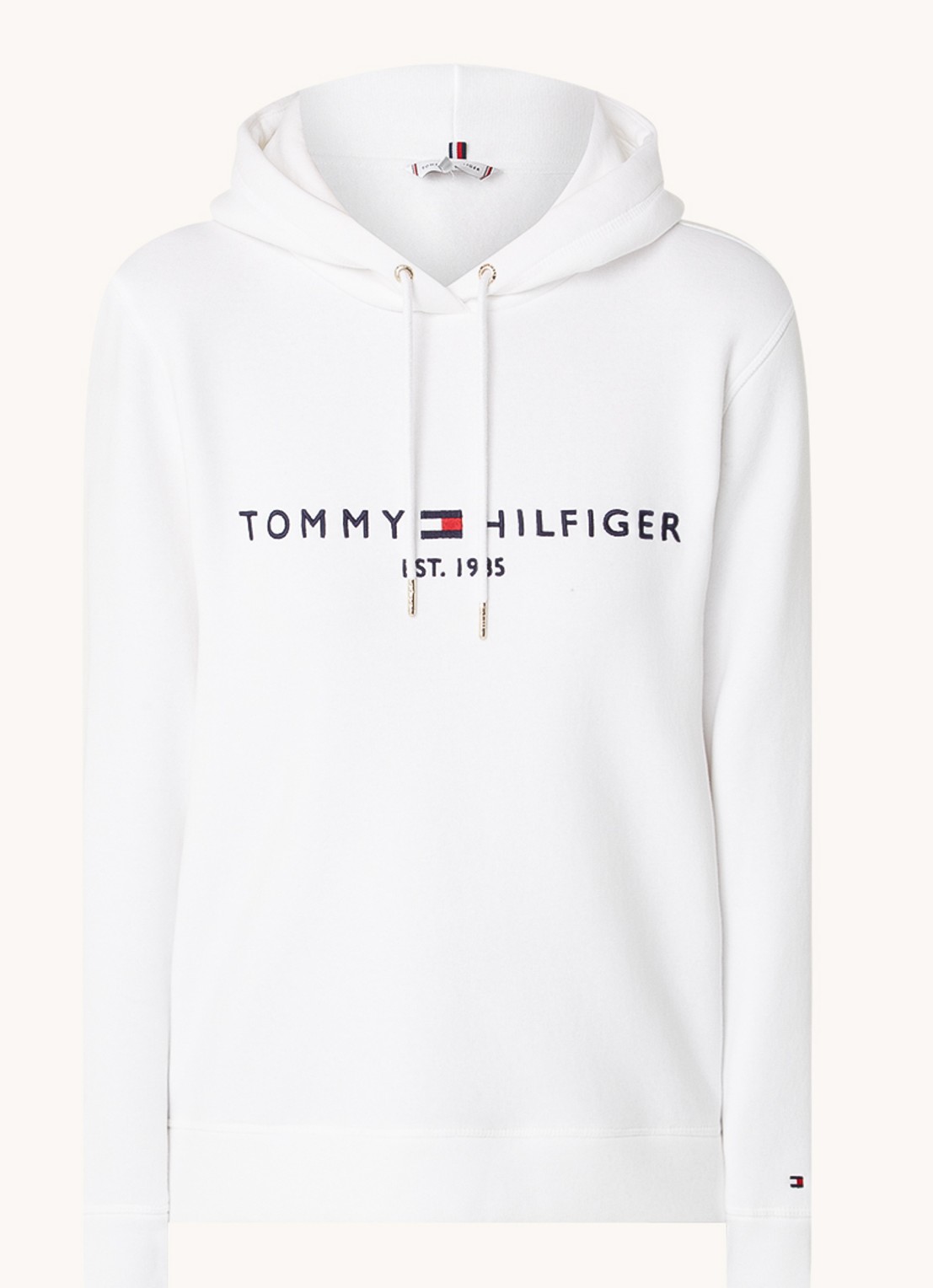 Tommy Hilfiger Hoodie van fleece met logoborduring - voorkant wit