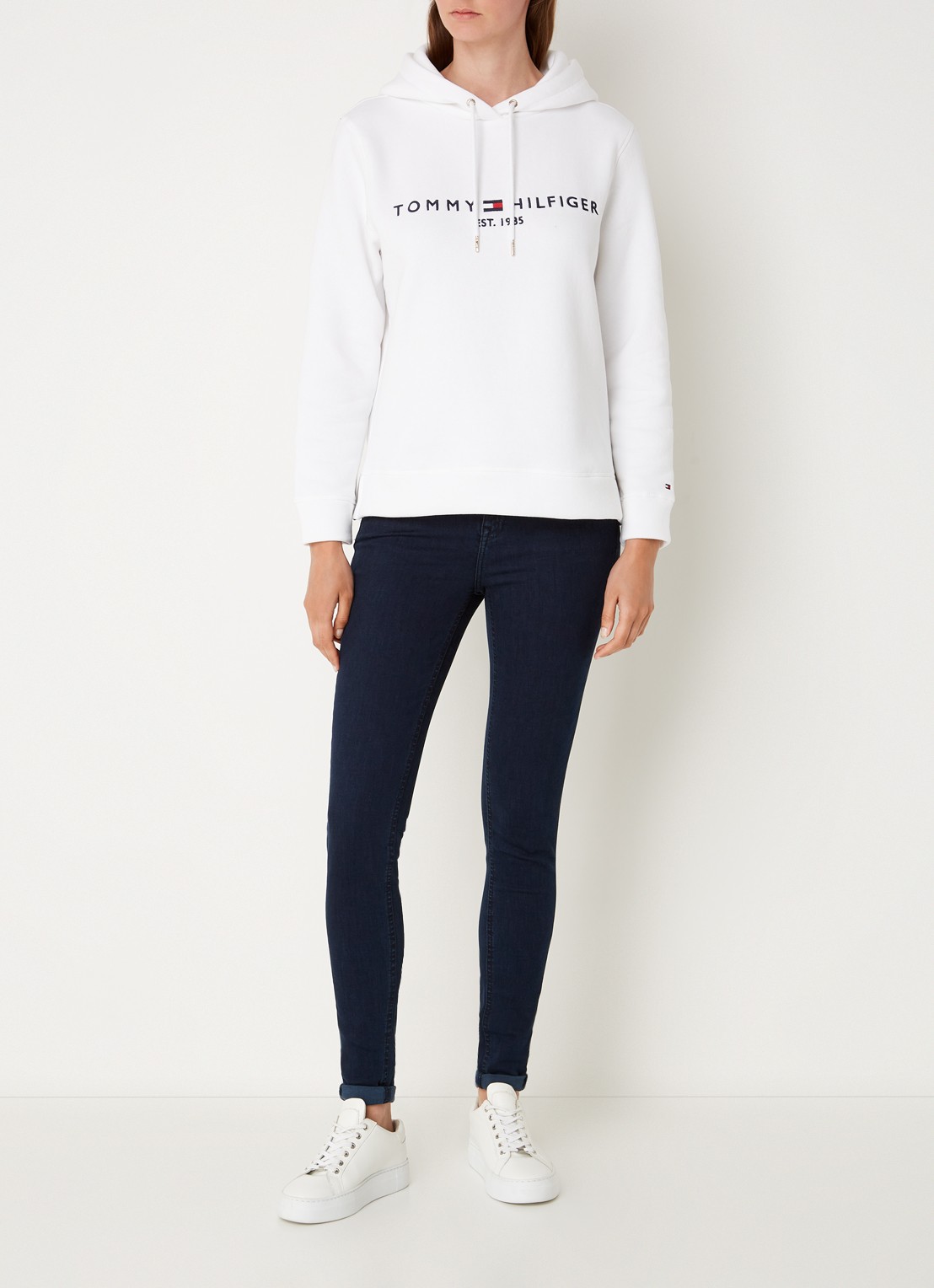 Tommy Hilfiger Hoodie van fleece met logoborduring - voorkant 2 wit