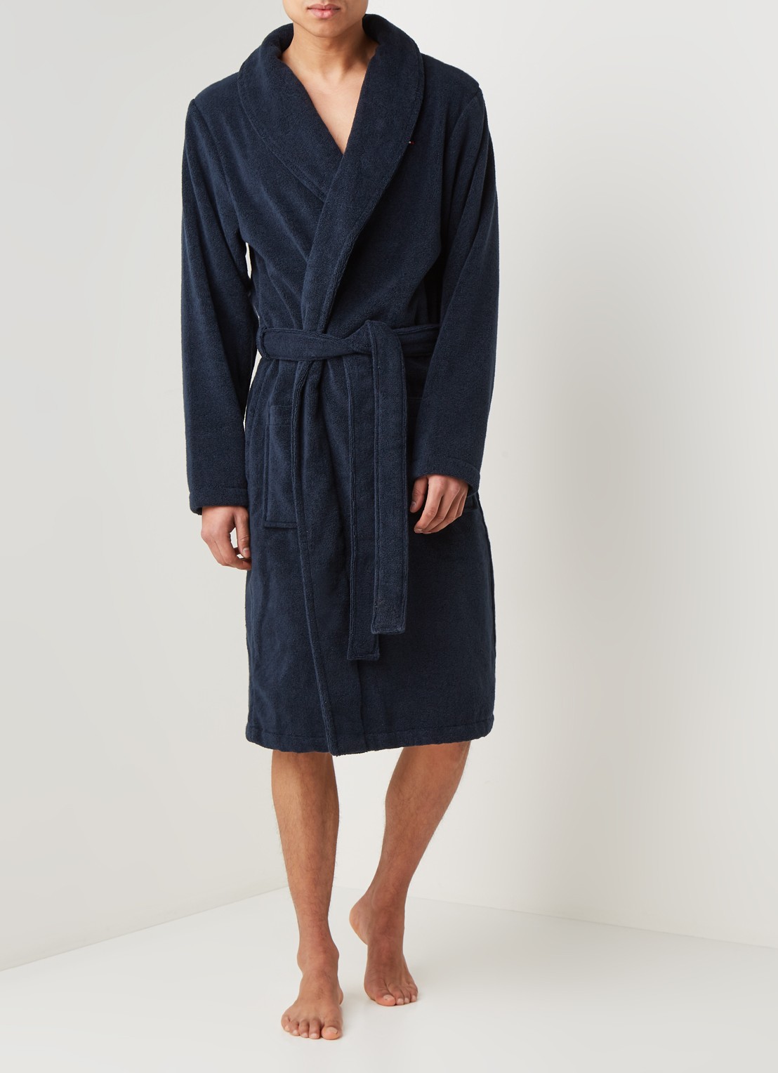 Tommy Hilfiger Icon badjas van katoen - voorkant 3 donkerblauw