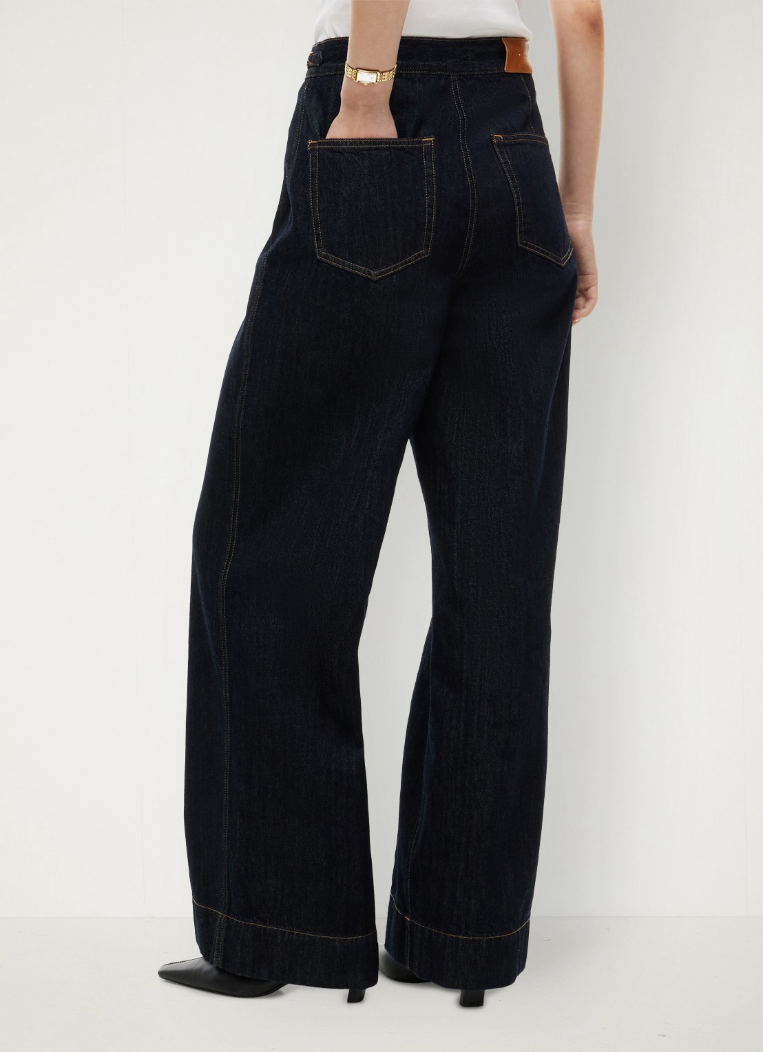 Tommy Hilfiger Indie '70s high waist wide leg jeans met donkere wassing - achterkant 7 donkerblauw