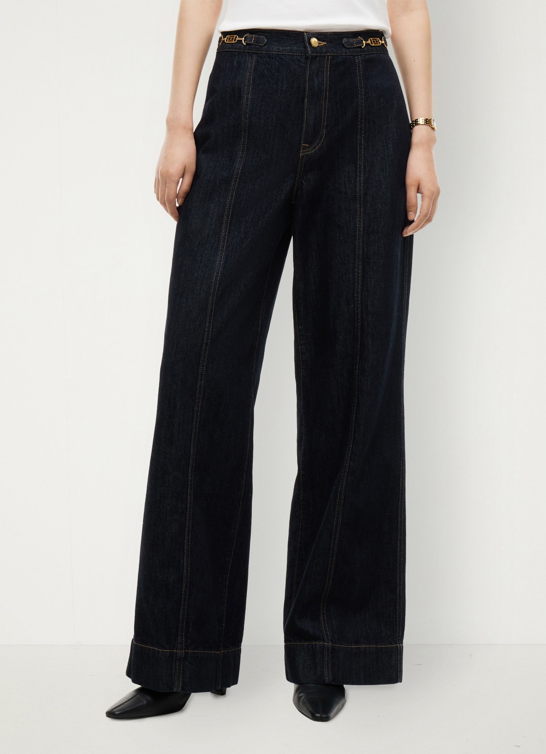 Tommy Hilfiger Indie '70s high waist wide leg jeans met donkere wassing - detail donkerblauw