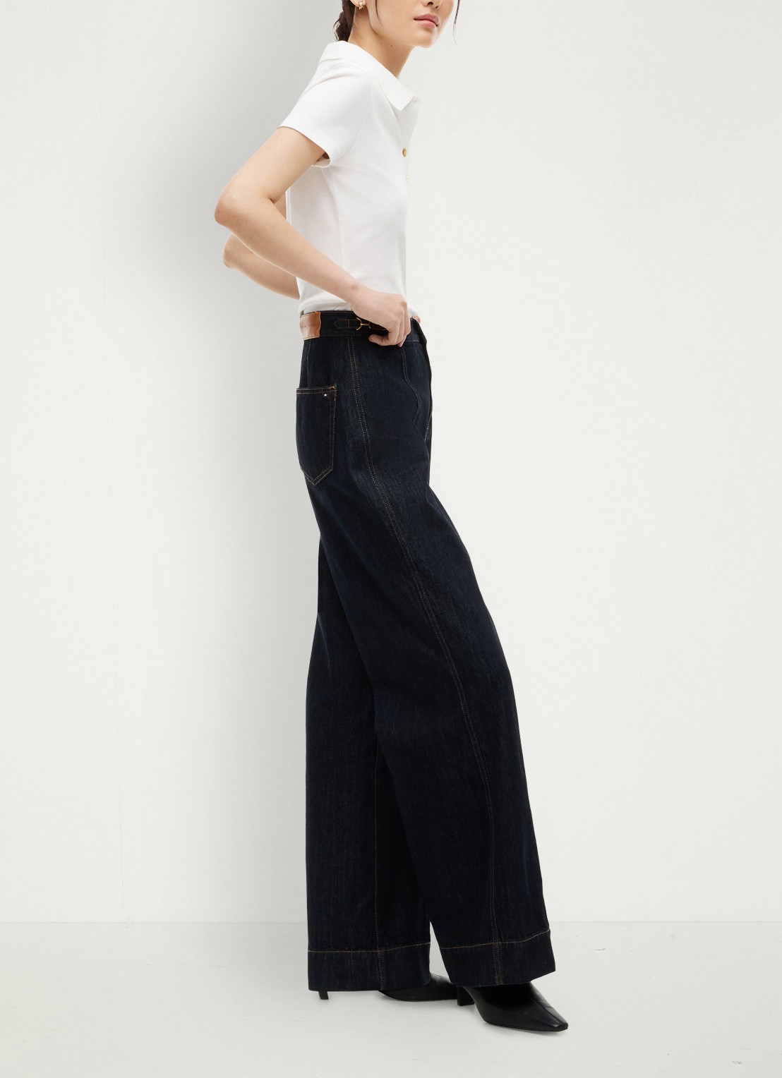 Tommy Hilfiger Indie '70s high waist wide leg jeans met donkere wassing - detail 2 donkerblauw