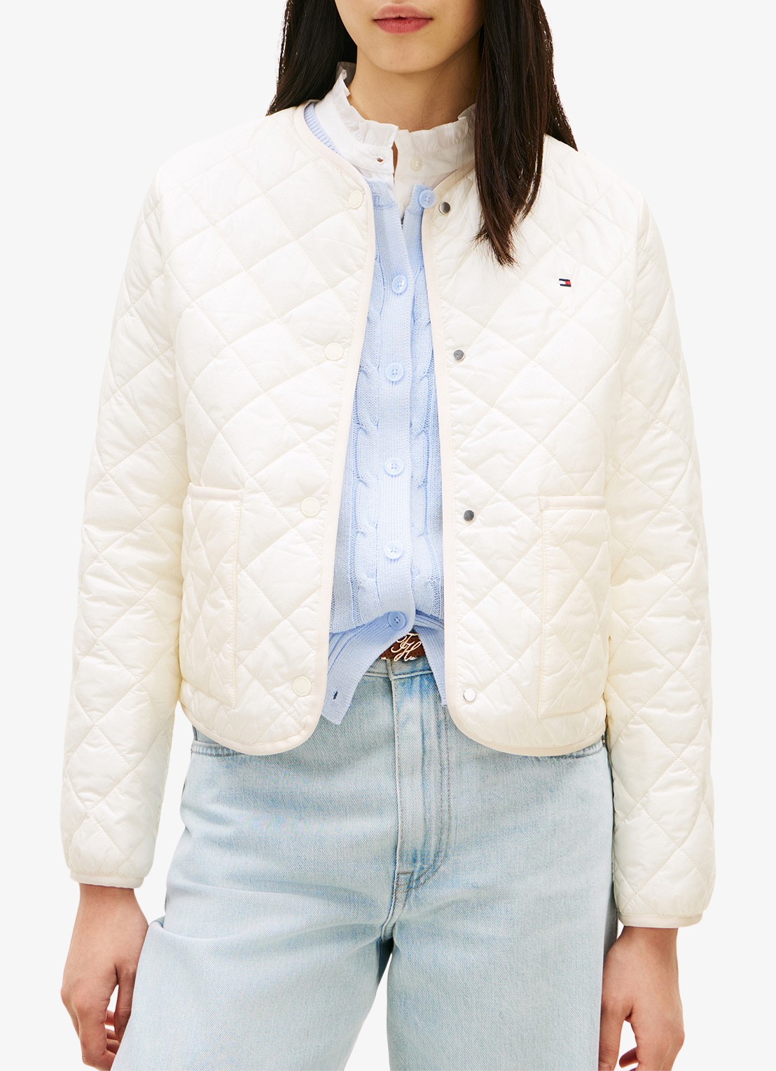 Tommy Hilfiger Jack met quilt patroon en steekzakken - detail 4 beige