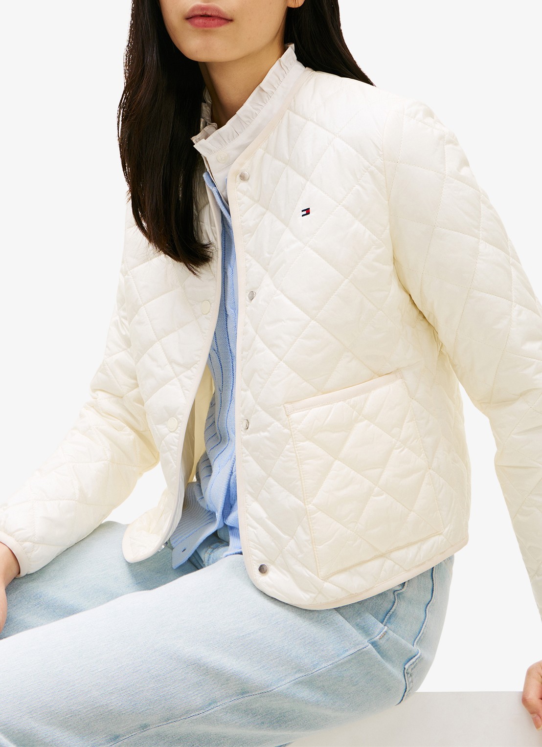 Tommy Hilfiger Jack met quilt patroon en steekzakken - detail 5 beige