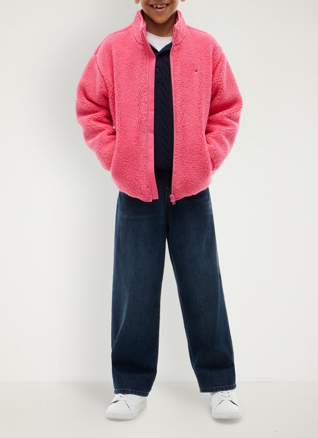 Tommy Hilfiger Jack van fleece met logo - voorkant 2 roze