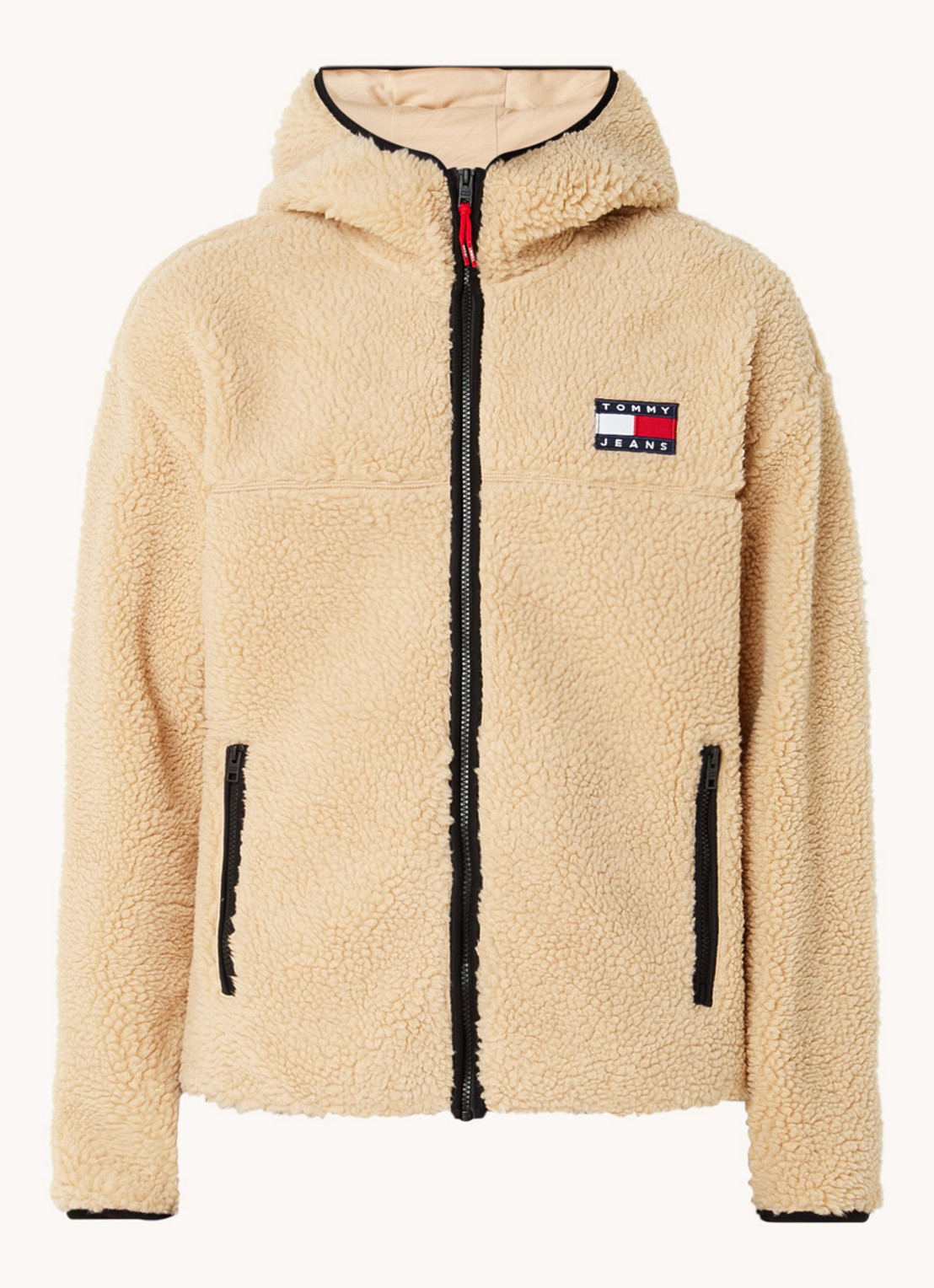 Tommy Hilfiger Jack van teddy met ritszakken en capuchon - voorkant donkerbeige
