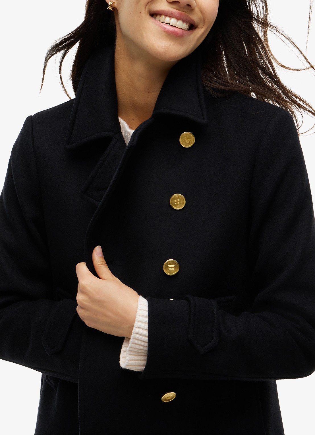 Tommy Hilfiger Jas in wolblend met knoopdetail  - detail 5 zwart