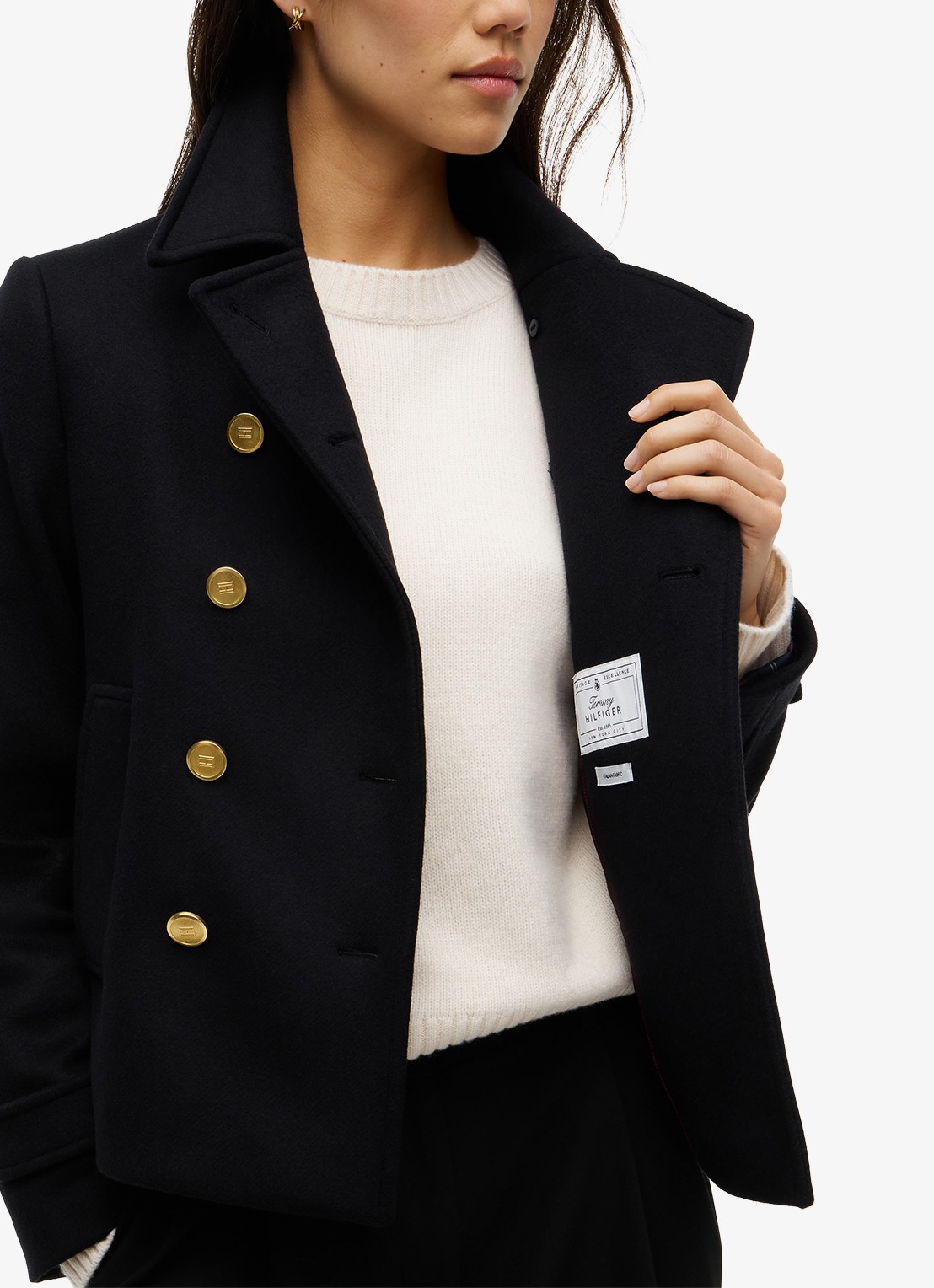 Tommy Hilfiger Jas in wolblend met knoopdetail  - detail 7 zwart