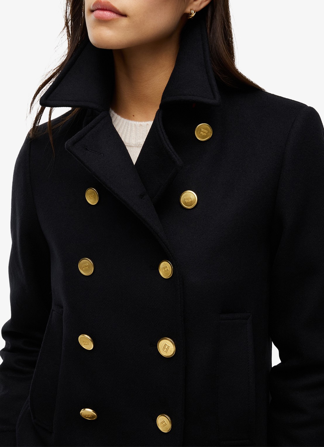 Tommy Hilfiger Jas in wolblend met knoopdetail  - detail 8 zwart