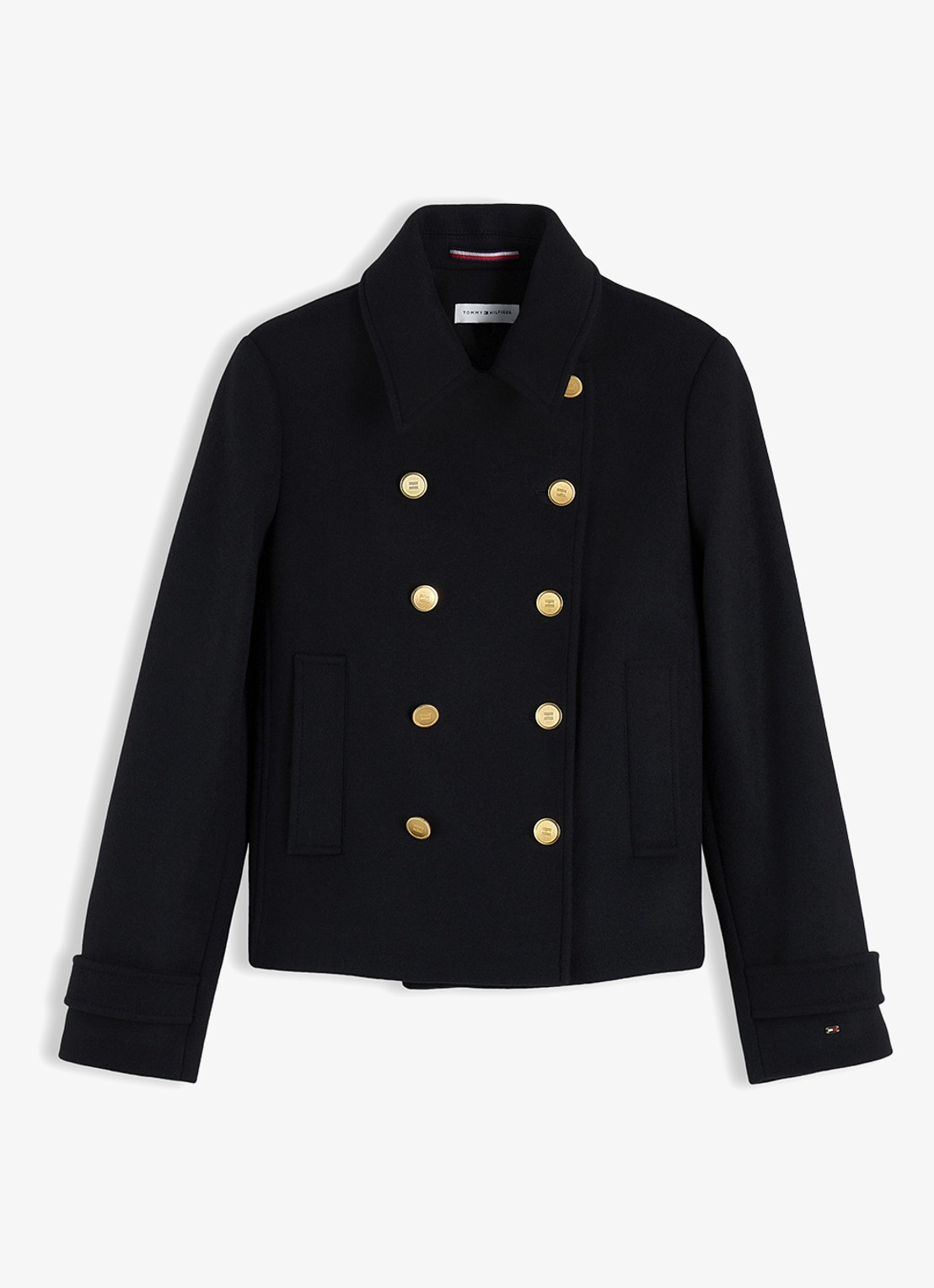 Tommy Hilfiger Jas in wolblend met knoopdetail  - voorkant 2 zwart
