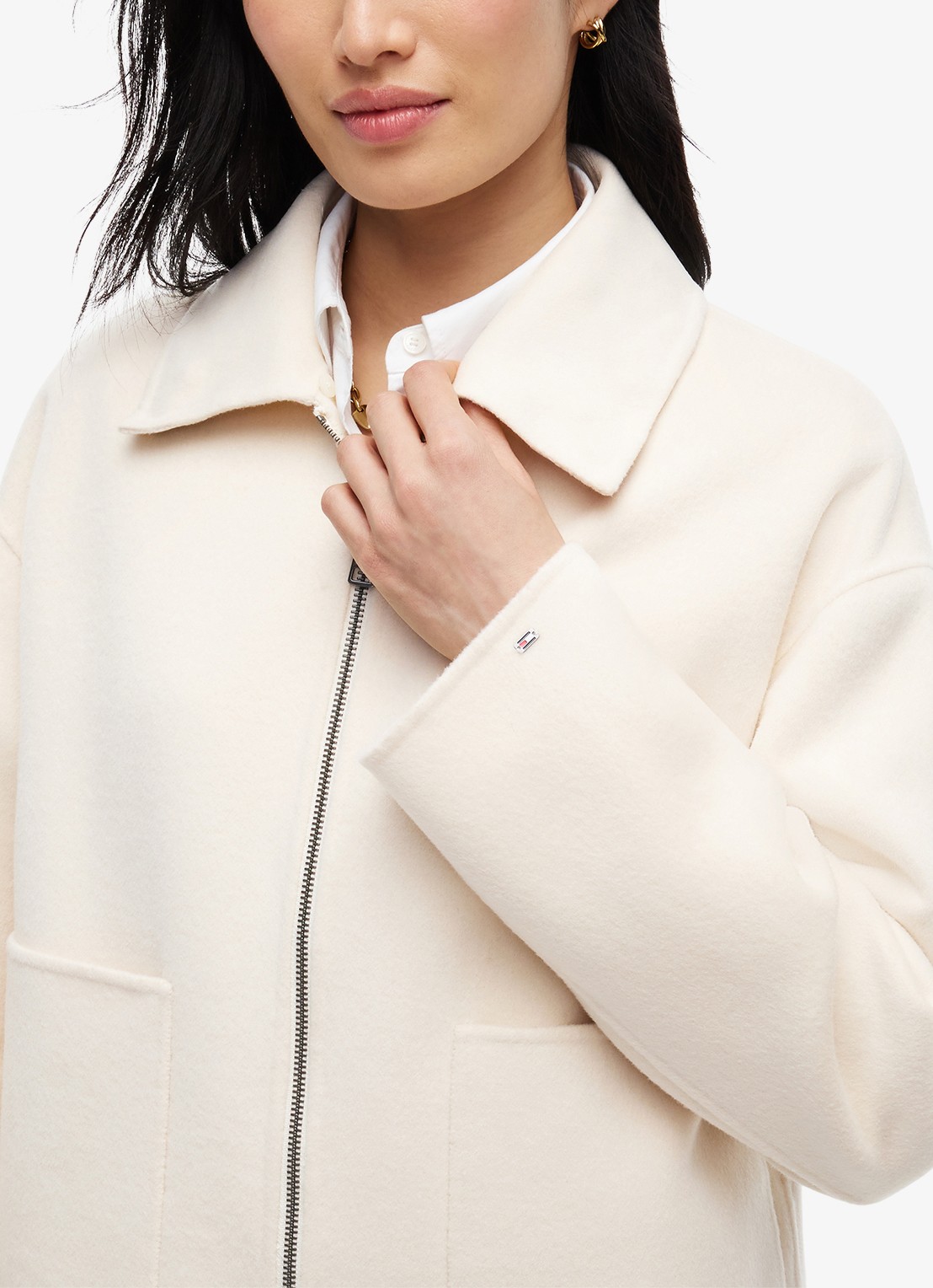 Tommy Hilfiger Jas in wolblend met opgestikte zakken  - detail 3 creme