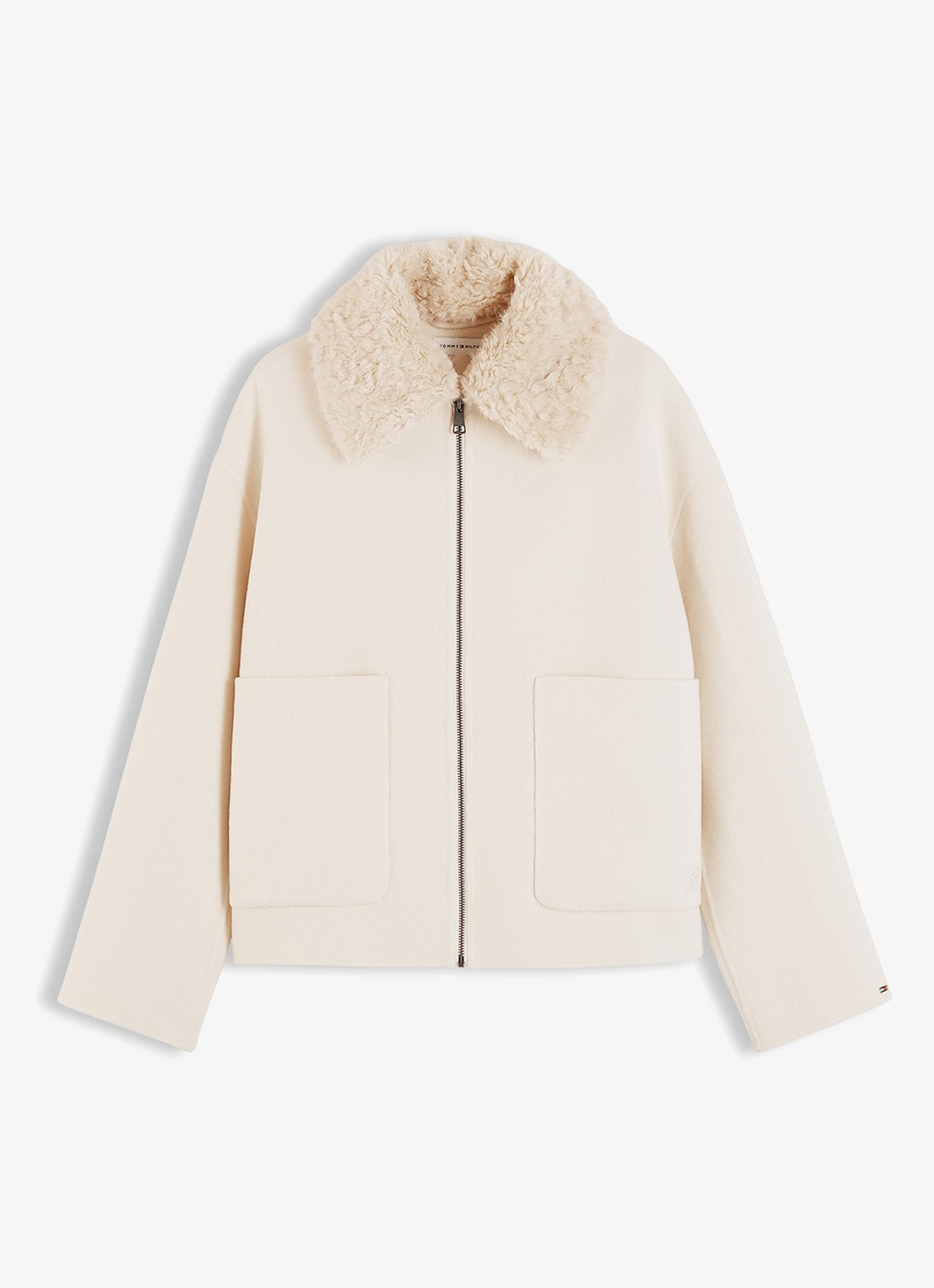 Tommy Hilfiger Jas in wolblend met opgestikte zakken  - voorkant 5 creme