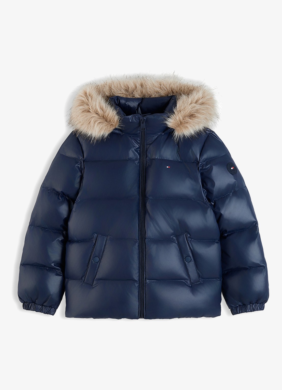 Tommy Hilfiger Jas met donsvulling en capuchon - voorkant donkerblauw