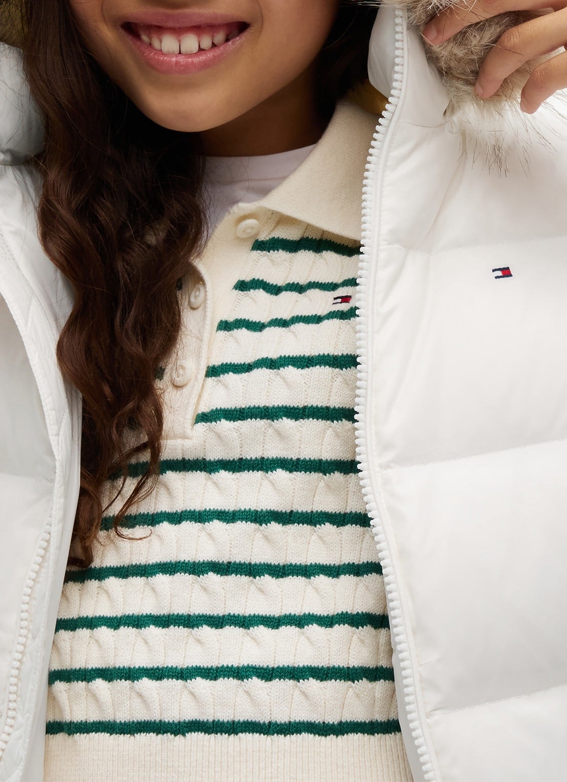 Tommy Hilfiger Jas met donsvulling en capuchon - detail 4 gebroken wit